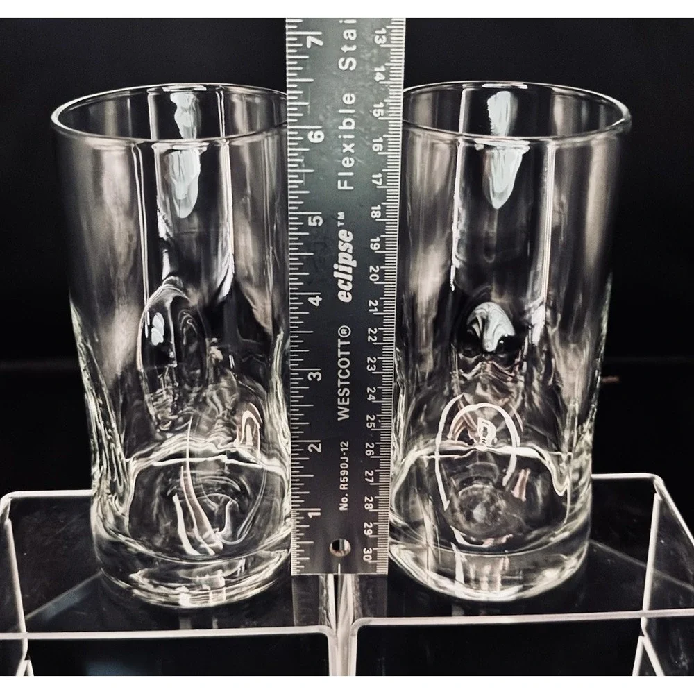 (2) Vintage‎ Libbey Crisa Impressions Tumblers Clear Glass W Dimples Easy Hold